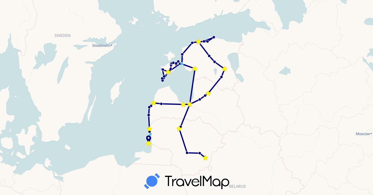 TravelMap itinerary: driving, boat in Estonia, Lithuania, Latvia (Europe)